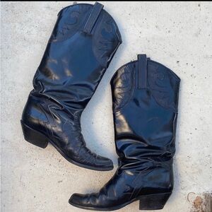 Italian Black Leather Cowboy Boots